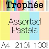 TROPHEE COLOURED PAPER A4 210GSM ASSORTED PASTELS PACK 100