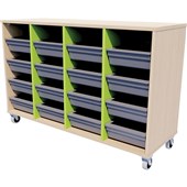 ZEALAND TOTE TRAY STORAGE UNIT MOBILE W1182  X D425 X H900MM AGED ASH FRAME JUICY DIVIDERS