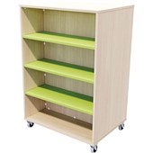 ZEALAND BOOKCASE MOBILE DOUBLE SIDED W800 X D600 X H1200MM AGED ASH FRAME JUICY SHELVES
