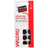 VELCRO STICK ON DOTS HOOK AND LOOP 16MM BLACK PACK 15