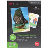 GBC LAMINATING POUCH GLOSS 80 MICRON A4 CLEAR PACK 100