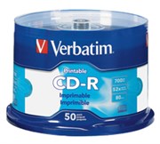 VERBATIM 41908 CDR 700MB 52X PRINTABLE SPINDLE WHITE PACK 50