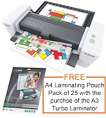 LAMINATOR LEITZ ILAM TOUCH A3 TURBO S ONE TOUCH 6 ROLLERS  LAMINATING POUCH LEITZ A4 80MIC PKT25