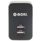 MOKI USB WALL CHARGER DUAL BLACK