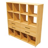 ZEALAND CUBBY HOLE BOOKCASE 12 CUBE 4 DRAWERS W1600 X D400 X H1650MM TAWA