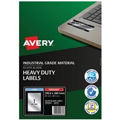 AVERY 959204 L6013 HEAVY DUTY LASER LABELS 1UP SILVER PACK 20