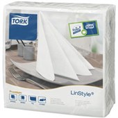 TORK 478711 LINSTYLE PAPER NAPKIN DINNER 1 PLY 14 FOLD EMBOSSED W400 X L400MM WHITE PACK 50