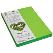 TROPHEE COLOURED PAPER A4 210GSM BRIGHT GREEN PACK 100