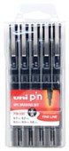 UNI PIN FIBRE TIP PEN 200 PERMANENT 5 PIECE SET 01MM08MM BLACK